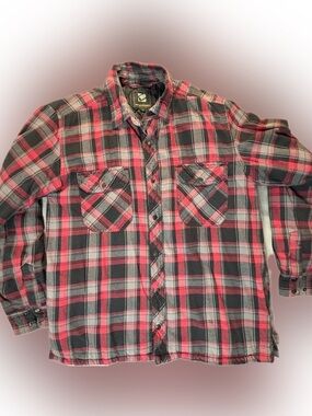 Men's Casual Plaid Shirt Jacket - Red and Grey